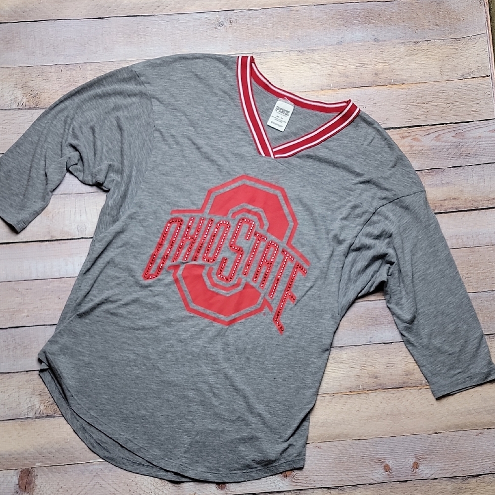 VS PINK Ohio State Drop Shoulder 3/4 Sleeve Tee